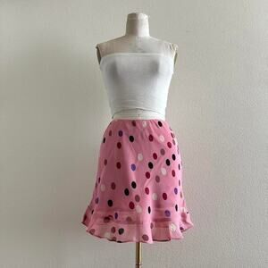 handmade pink polka dot skirt with ruffle hem